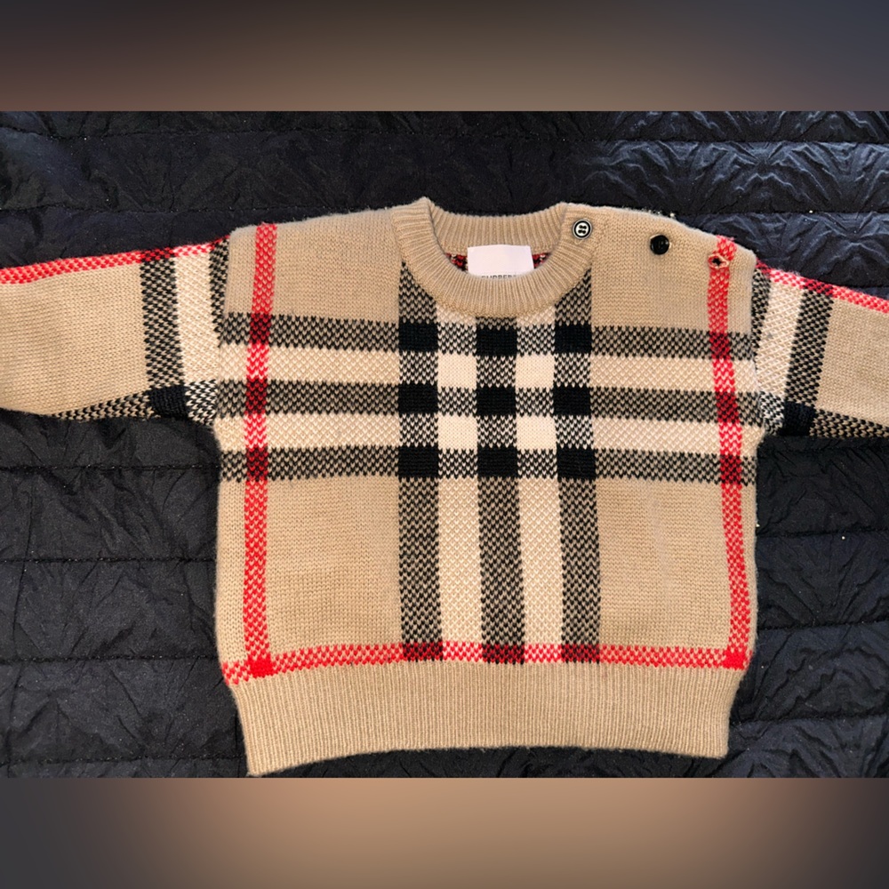 Burberry baby beige plaid crew neck sweater.